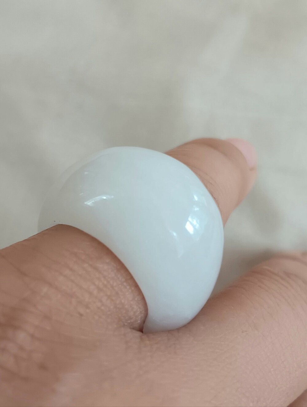 Chunky White Jade Dome Resin Ring Size 5